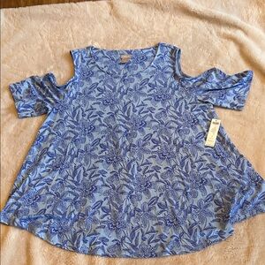 Chico's Blue Floral Cold Shoulder Blouse